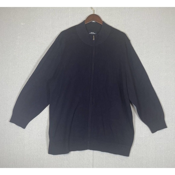 VTG Lands End Outfitters Men's XXL Full Zip Cardigan Knit Sweater Navy Blue EUC - Picture 1 of 9